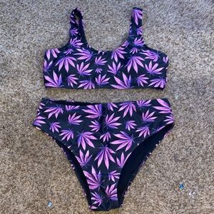 High Wasted Bikini Purple Leaf